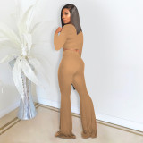 Pit Strips Solid Color Slim Fit Flared Pants Sports Suit
