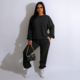 Fashion Round Neck Loose Sweater Casual Sports Two-piece Set