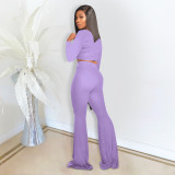 Pit Strips Solid Color Slim Fit Flared Pants Sports Suit