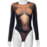 Sexy Long Sleeve Printed High Waist Slim Bodysuit