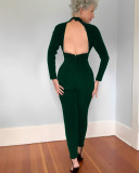 High-neck Hot-drilled Hollow-out Long-sleeved Tight-fitting Women's Jumpsuit