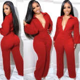 Sexy V-neck Long-sleeved Tight-fitting Jumpsuit