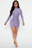 Autumn And Winter New Long-sleeved Bag Hip Sequined Round Neck Slim Dress