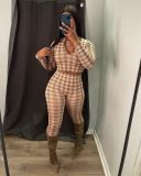 Fashion Belly Exposed Plaid Print Two-piece Set