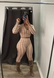 Fashion Belly Exposed Plaid Print Two-piece Set
