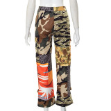 Printed High Waist Casual Loose Camouflage Trousers