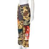 Printed High Waist Casual Loose Camouflage Trousers