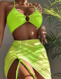 Solid Color Stitching Swimsuit Three-Piece Set