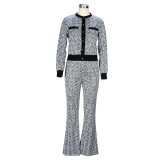 Trendy Fret Print Micro-flare Trousers Two-piece Set