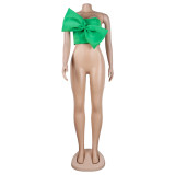 Sexy Wrapped Chest Bow Solid Color Top