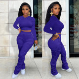 Solid Color High Waist Stretch Flared Pants Two-Piece Set