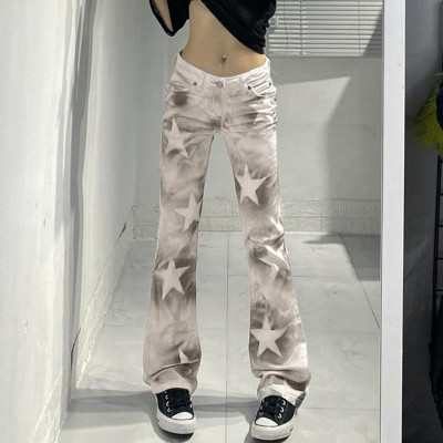 Trendy Star Smudged Contrast Color Low Rise Jeans