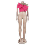 Sexy Wrapped Chest Bow Solid Color Top