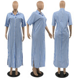 Striped Print Slit Hem Shirtdress
