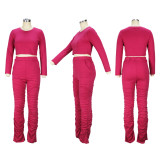 Solid Color High Waist Stretch Flared Pants Two-Piece Set