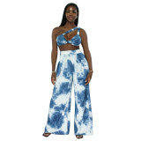 Trendy Tie-dye Print Wide-leg Pants Two-piece Set