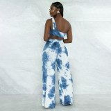 Trendy Tie-dye Print Wide-leg Pants Two-piece Set