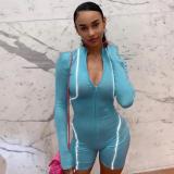 Casual Anti-luminous Stitching Long-sleeved Bodysuit With Zipper