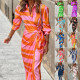 Fashion Print Lapel Shirt Tie Dress