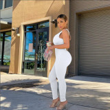 Solid Color Backless Sleeveless Jumpsuit