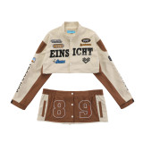 Couples Moto Letter Embroidered Detachable Half Jacket