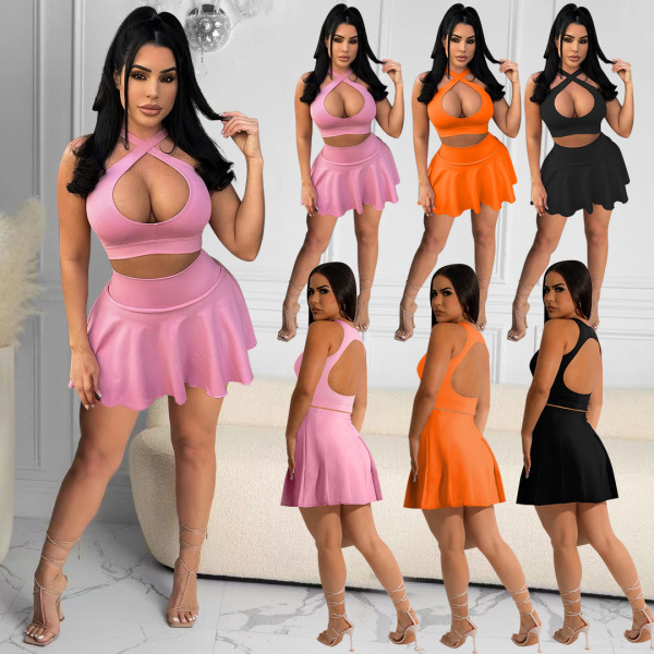 Navel-baring Pleated Tennis Dress Two-piece Set