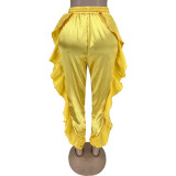 Solid Color Fungus Edge Casual Women's Trousers