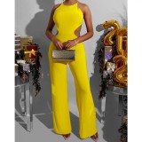 Sexy Solid Color Open Back Tie Wide Leg Jumpsuit