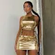 Fashion Sexy Hollow Tie Bright Color Slim Skirt Suit