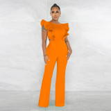 New Style Ruffled Round Neck Solid Color European And American Fashion Jumpsuit