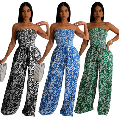 Sexy Sleeveless Backless Printed Wide-leg Jumpsuit