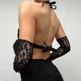 Fashion Halter Neck Sexy Backless Vest Lace Sleeves