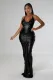 Solid Color Deep v Hanging Neck Pleated Sexy Hip Dress