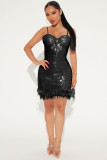 New Sequin Feather Sexy Nightclub Tube Top Strapless Dress