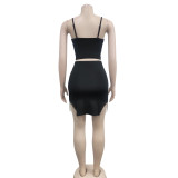 Fashion Perm Diamond Sleeveless Suspender Skirt Two-piece Set