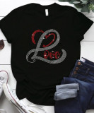 Fashion Hot Drill Letters Round Neck T-shirt