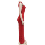 Fashion Sequined Tassel Sleeveless V-Neck Backless Dress