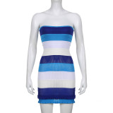 Trendy Striped Color Contrast One-neck Dress