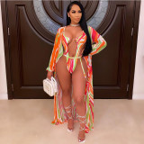 Fashion Explosive Print Cape Swimsuit