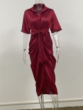 Fashion Satin Shirt Dress