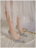 Latest Cinderella Shoes Rhinestone High Heels Pointed Toe Crystal Party Women Wedding Shoes