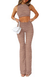 Knitted Striped See-through Vest Solid Color Casual Two-piece Set