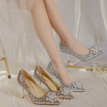 Latest Cinderella Shoes Rhinestone High Heels Pointed Toe Crystal Party Women Wedding Shoes