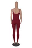 Suspender Solid Color V-neck Elastic Sexy Jumpsuit