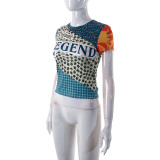Printed Round Neck Short-sleeved T-shirt Tight All-match Top