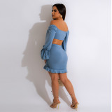 Wrapped Chest Top Drawstring Wood Ear Skirt Two-piece Set