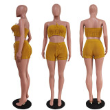 Casual Knit Bandeau Shorts Two-piece Set