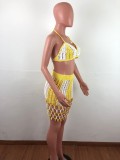 Fashion Colorblock Woven Beach Dress Two-Piece Set