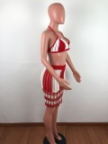 Fashion Colorblock Woven Beach Dress Two-Piece Set