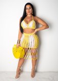 Fashion Colorblock Woven Beach Dress Two-Piece Set